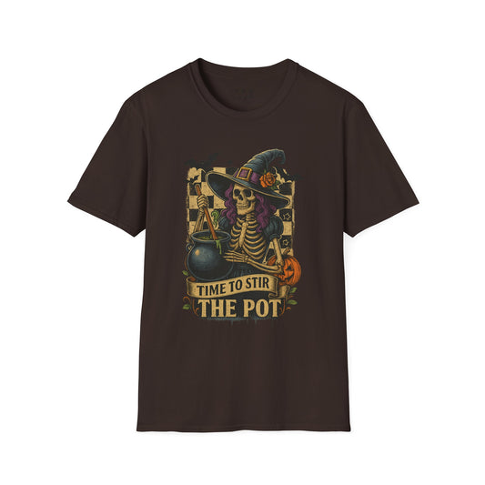 Time to Stir the Pot Halloween Witch Skeleton Tee Shirt