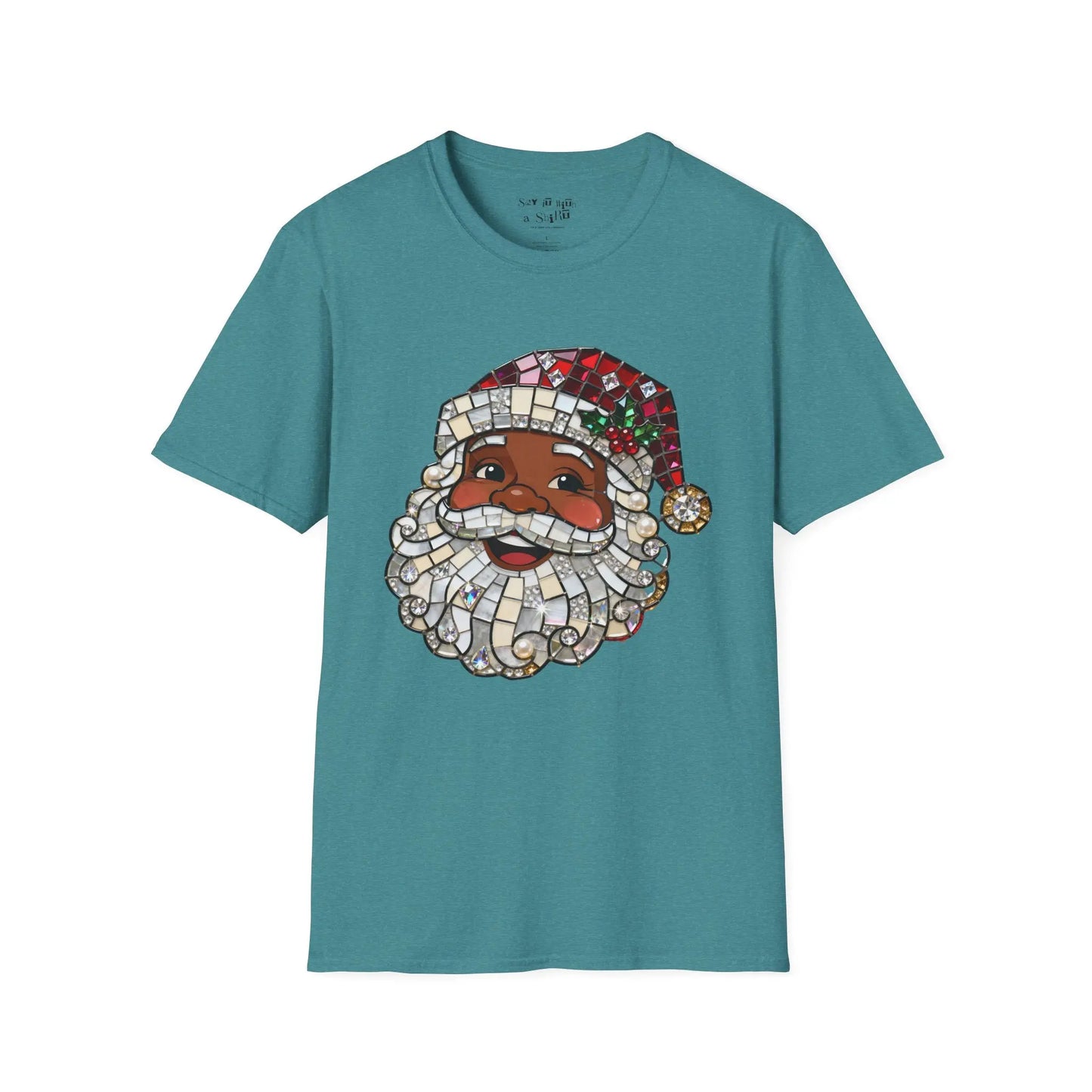 Mosaic Black Santa Christmas Tee Shirt Printify