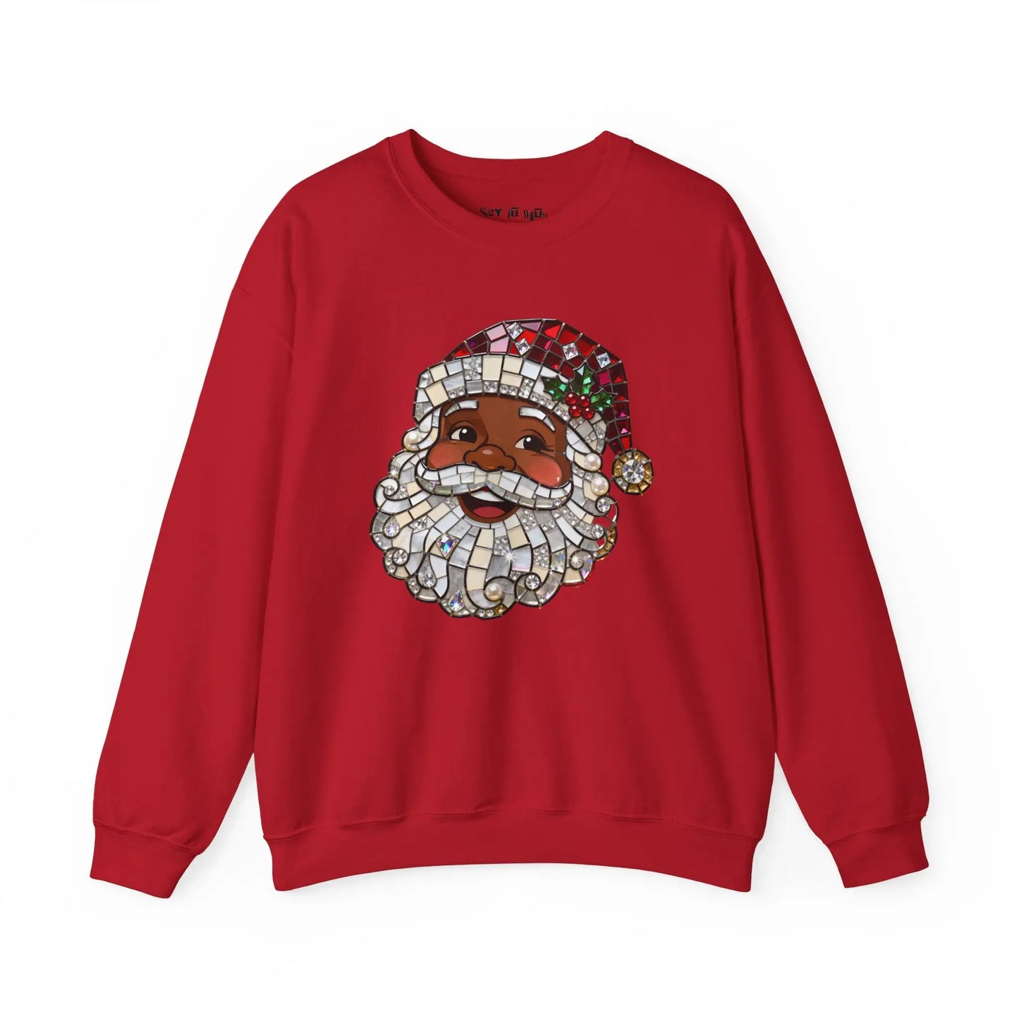 Mosaic Black Santa Christmas Sweatshirt Printify