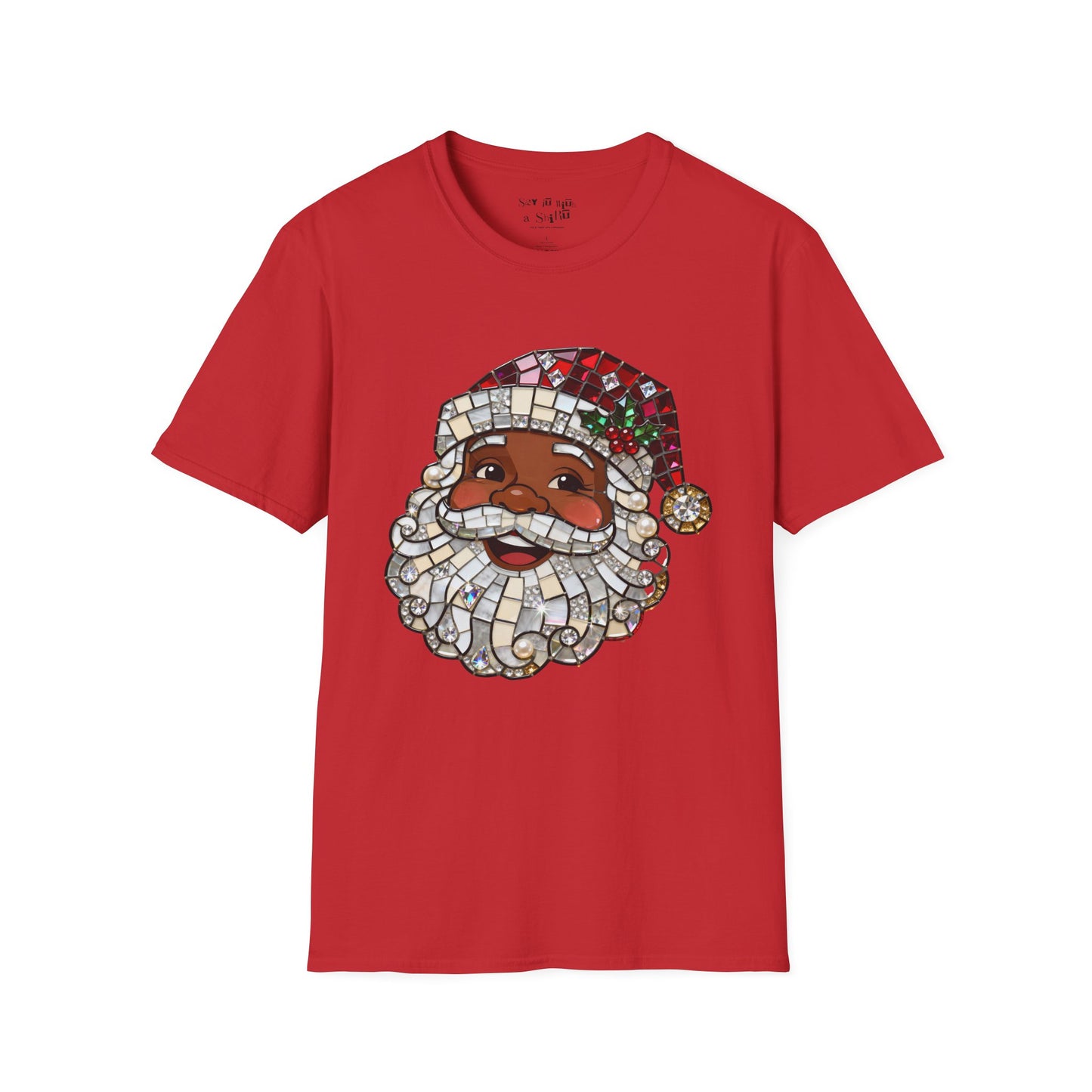 Mosaic Black Santa Christmas Tee Shirt