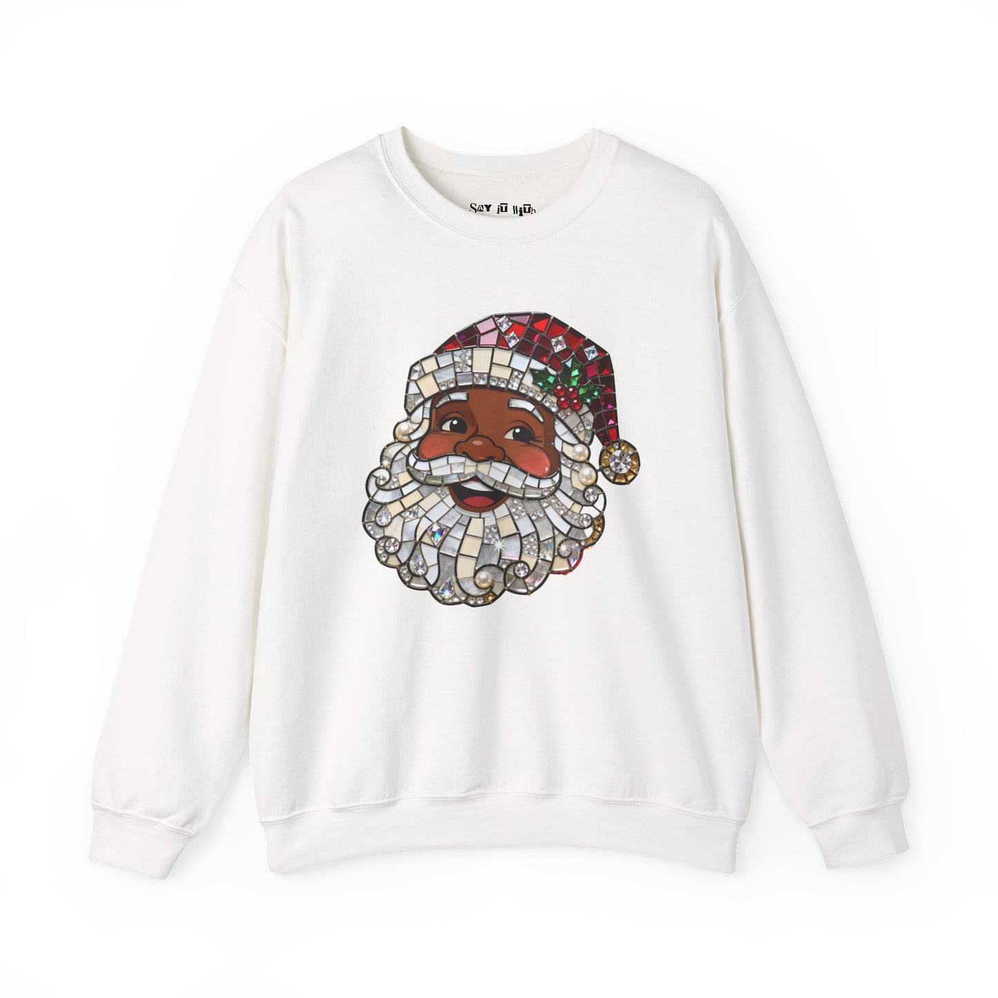 Mosaic Black Santa Christmas Sweatshirt
