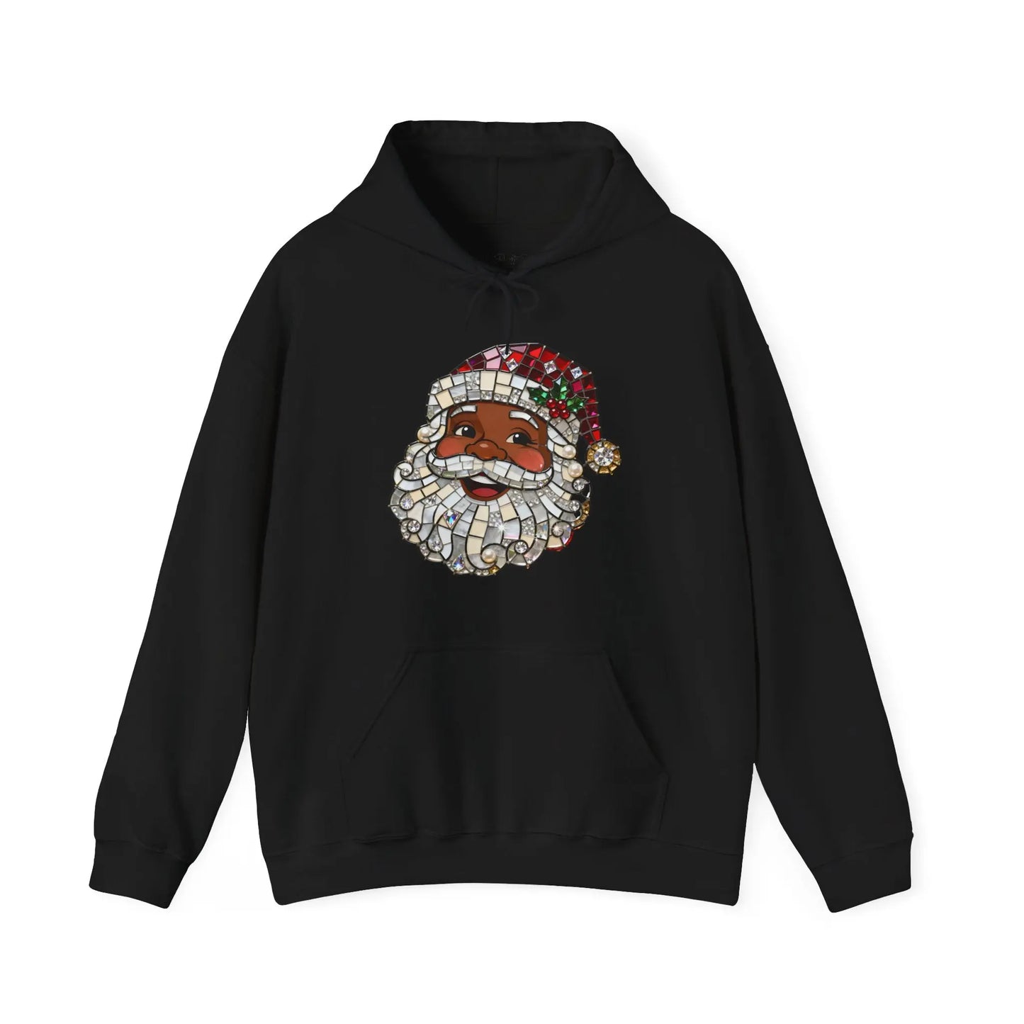 Mosaic Black Santa Christmas Hoodie Printify