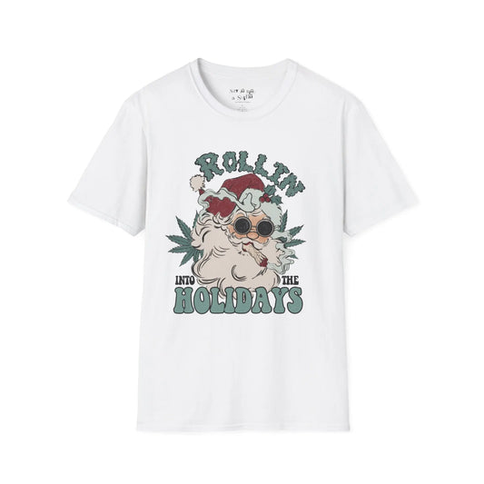 Rollin’ Into the Holidays Santa Tee Shirt Printify
