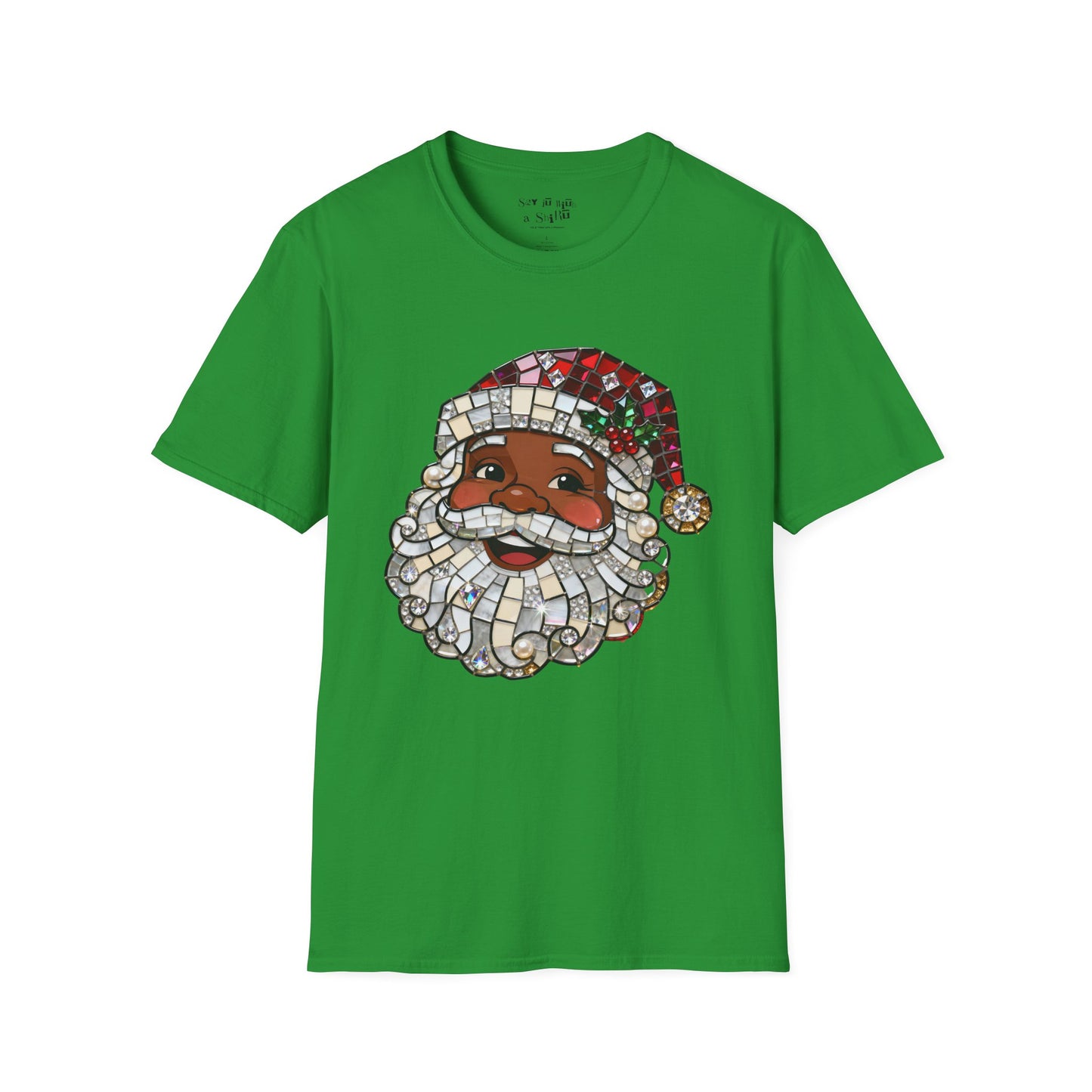 Mosaic Black Santa Christmas Tee Shirt