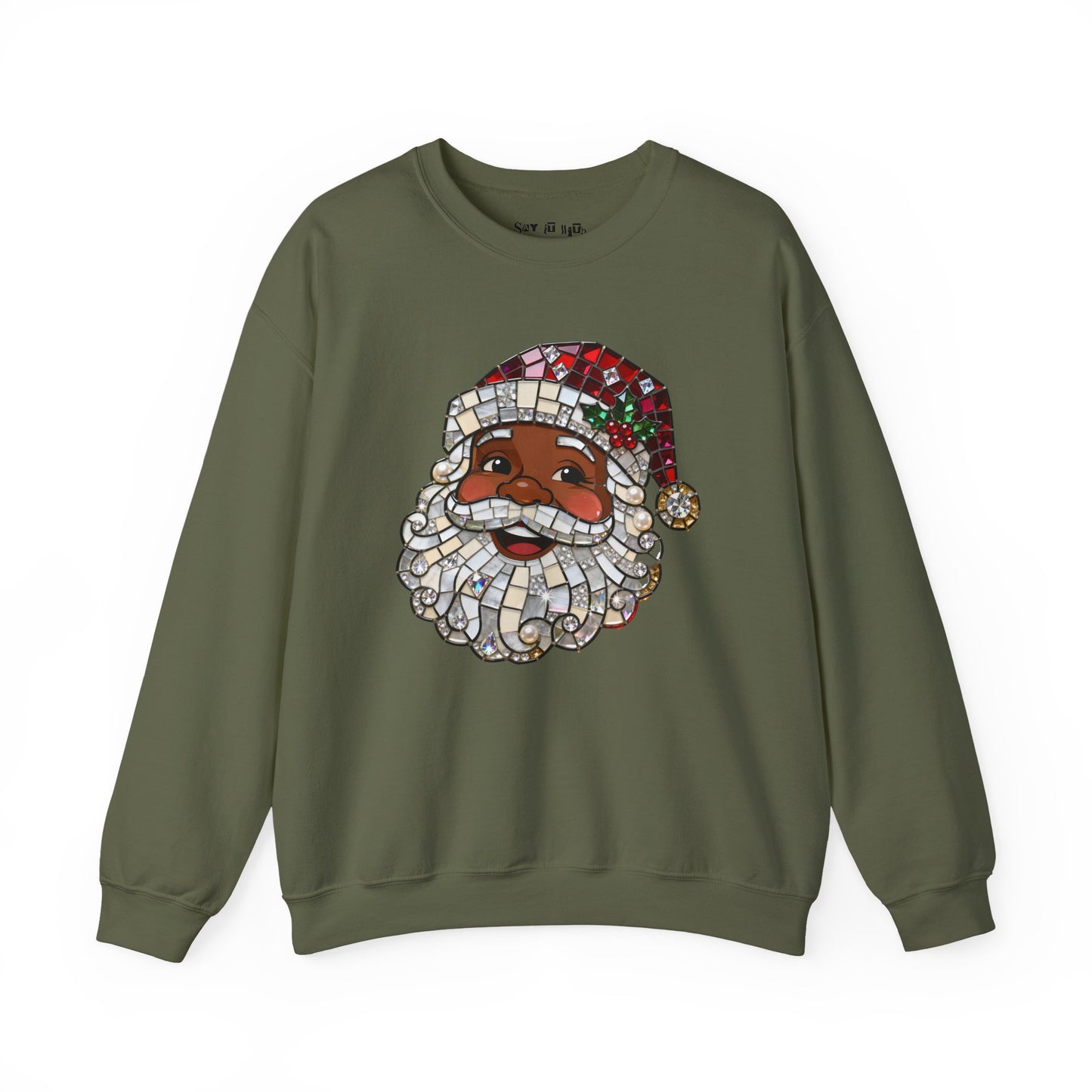 Mosaic Black Santa Christmas Sweatshirt