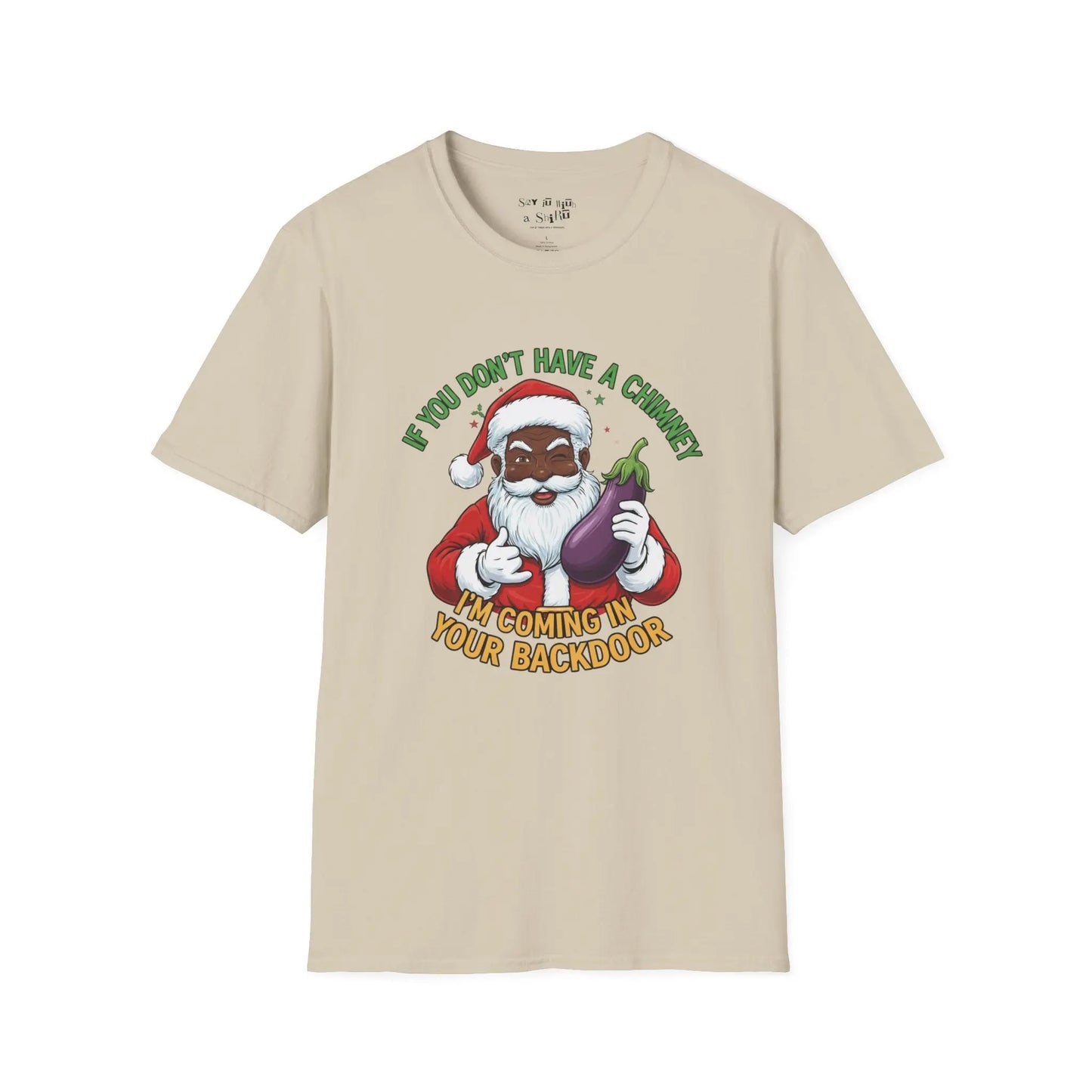 Funny Black Santa “No Chimney” Tee Shirt Printify