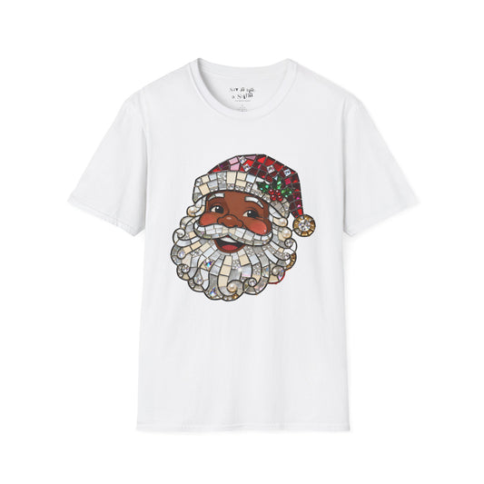 Mosaic Black Santa Christmas Tee Shirt