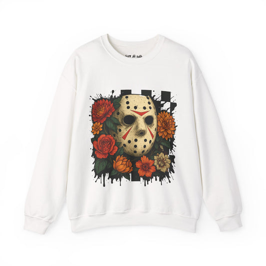 Blooms & Blood – Jason Mask Floral Horror Sweatshirt