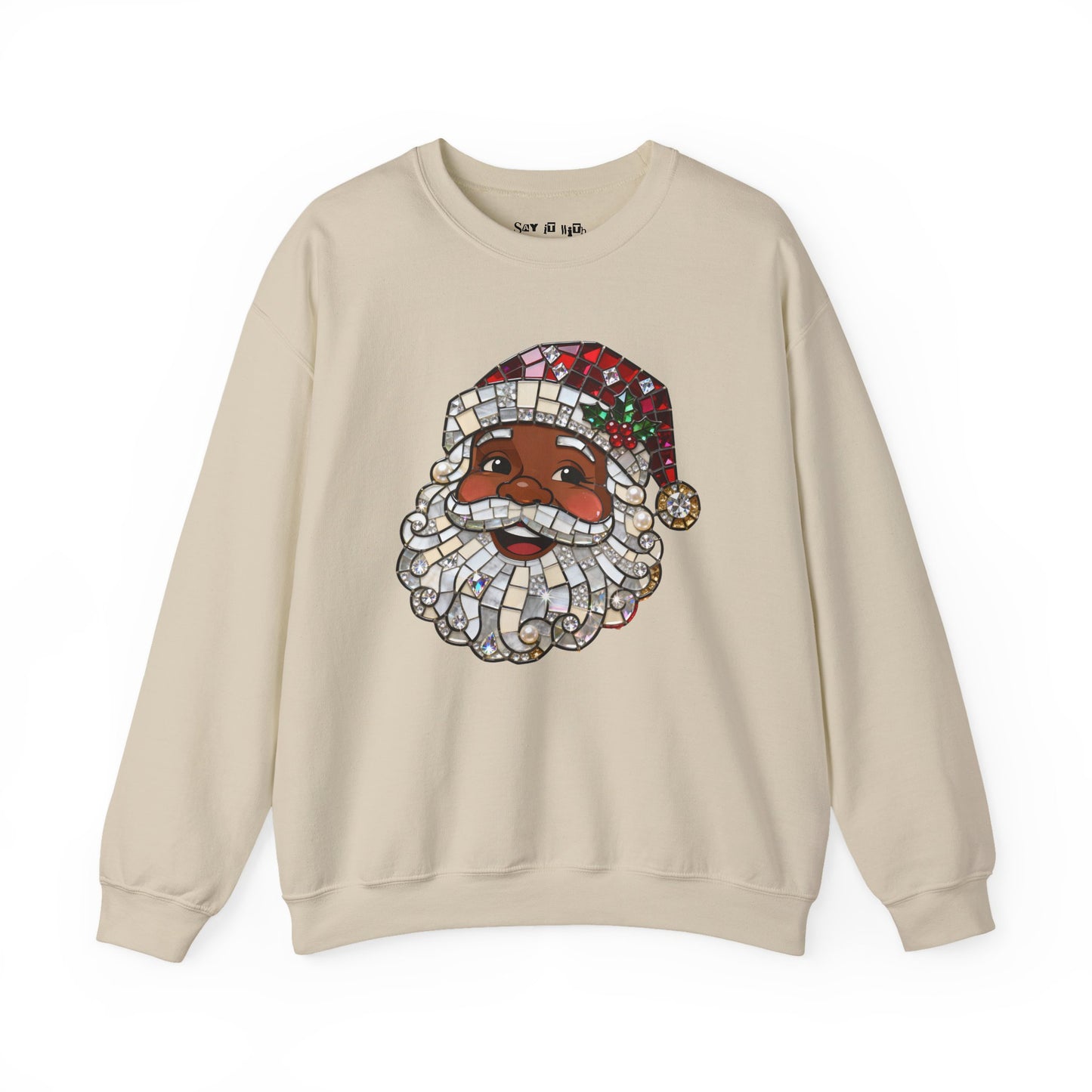 Mosaic Black Santa Christmas Sweatshirt