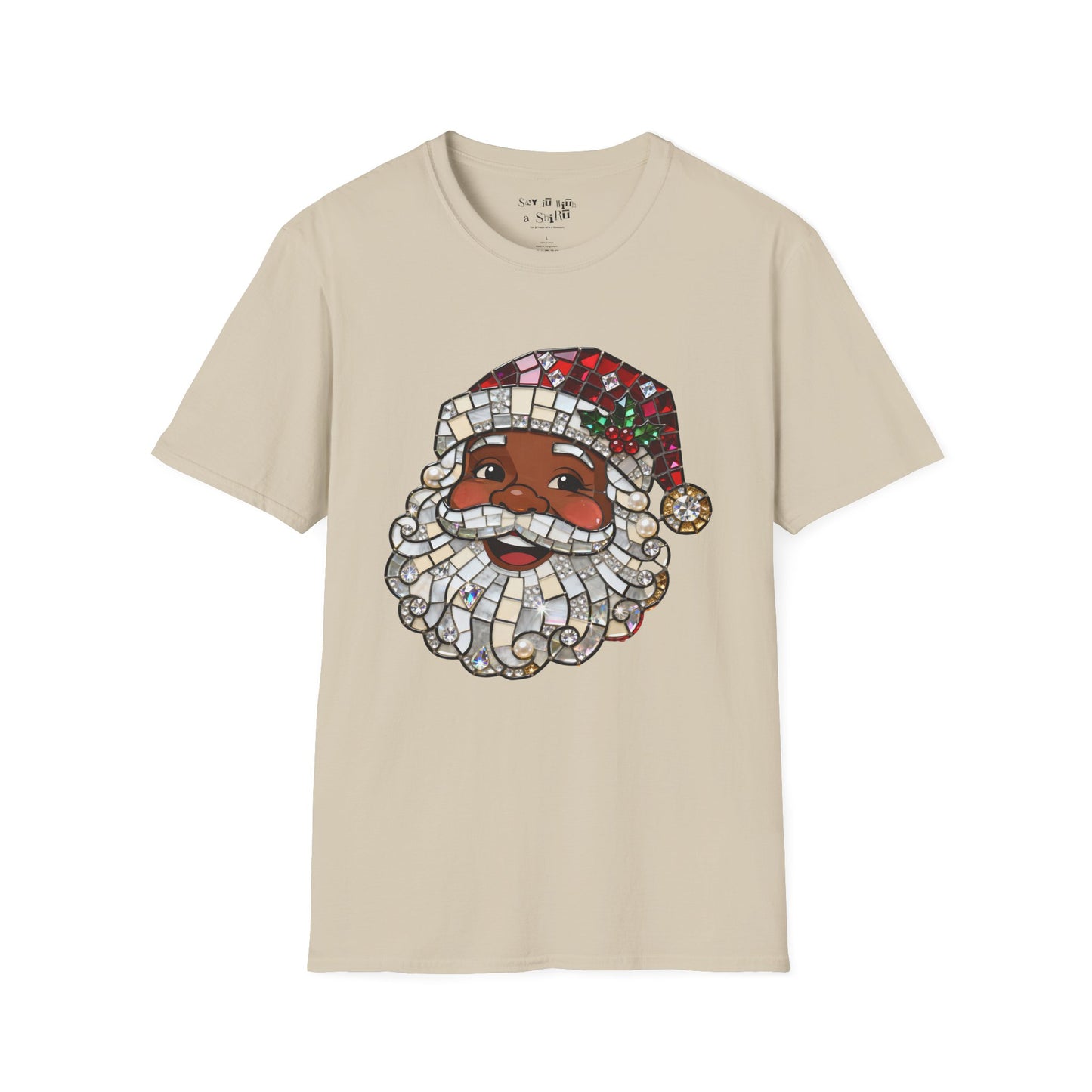 Mosaic Black Santa Christmas Tee Shirt