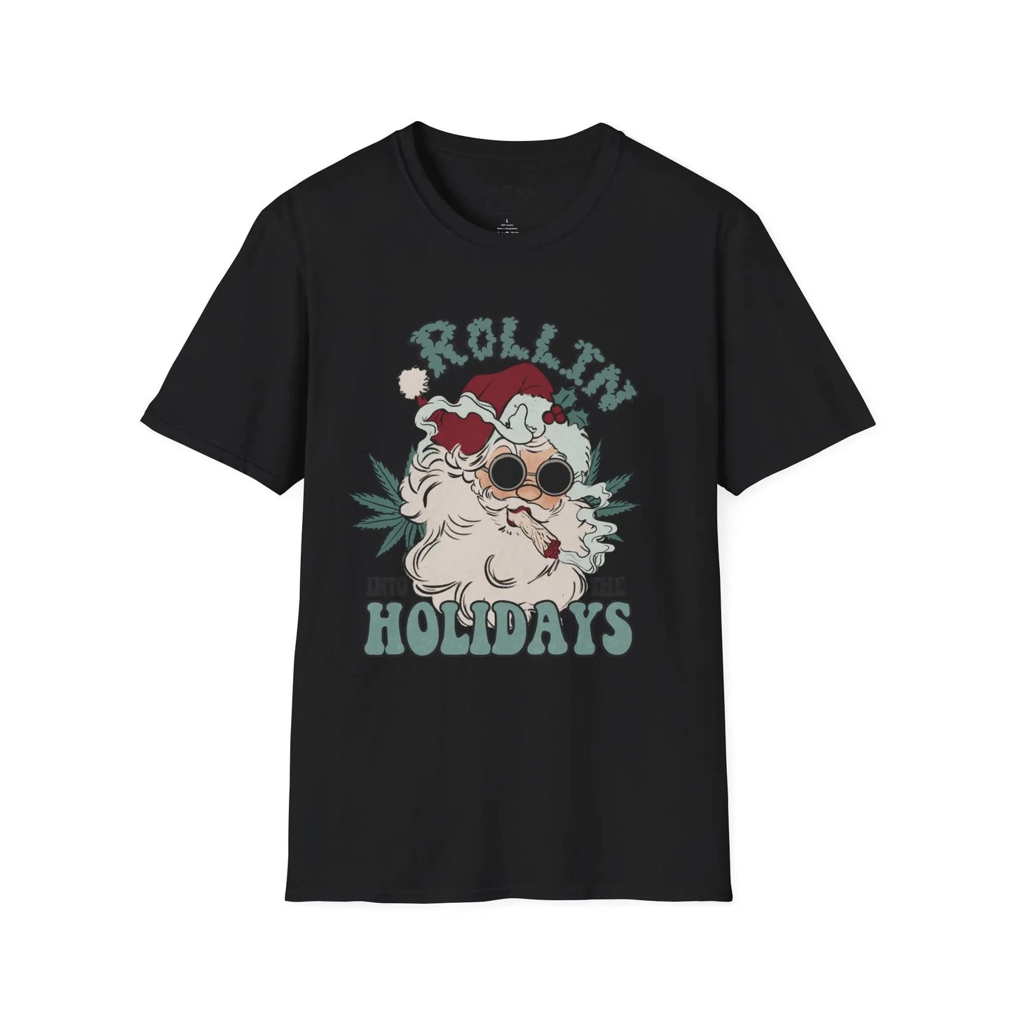 Rollin’ Into the Holidays Santa Tee Shirt Printify