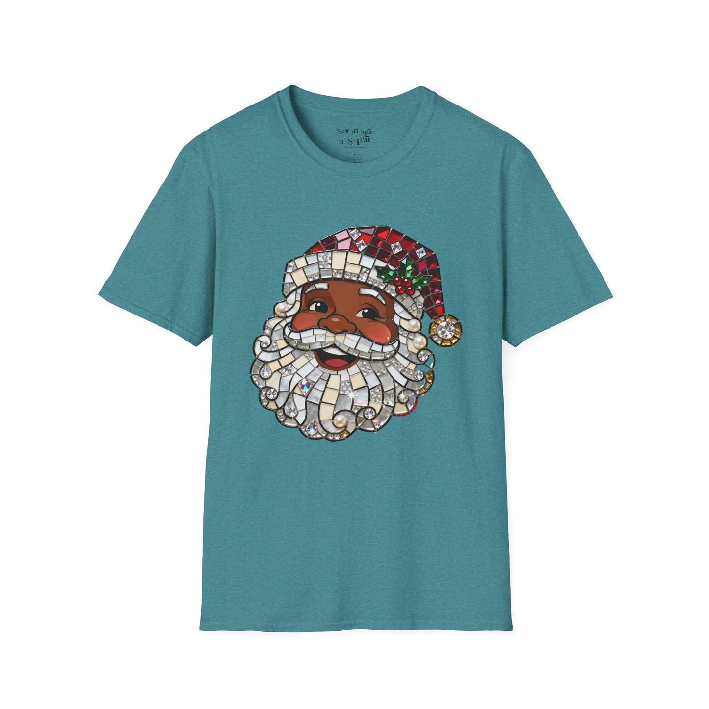 Mosaic Black Santa Christmas Tee Shirt
