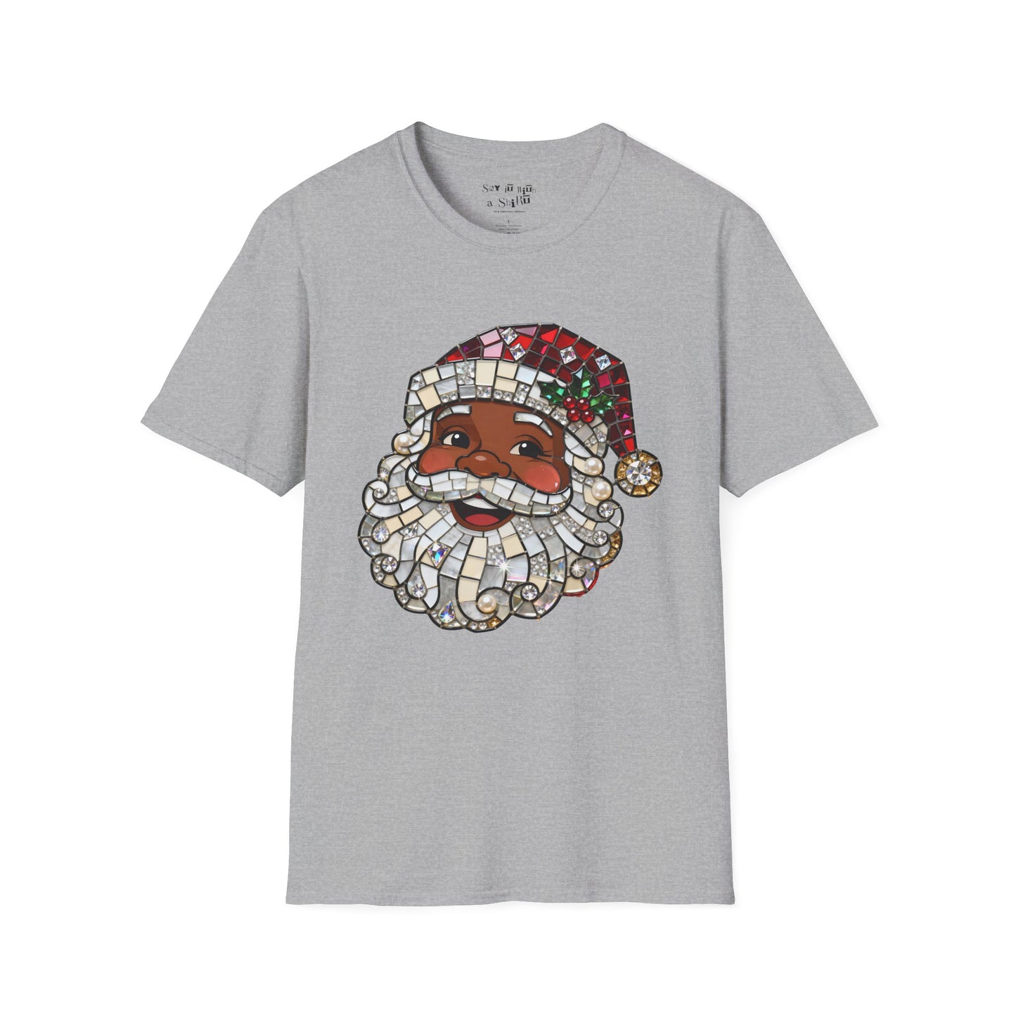 Mosaic Black Santa Christmas Tee Shirt