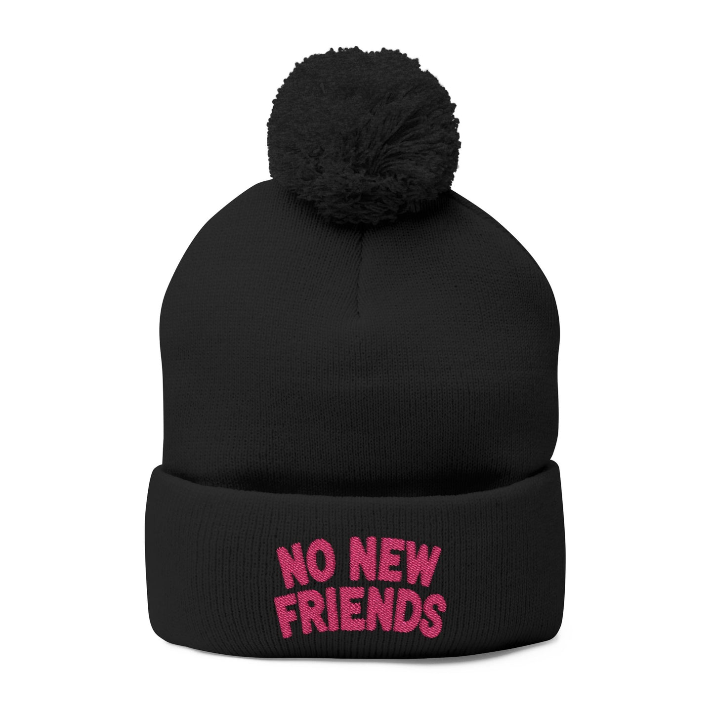 No New Friends Pom-Pom Beanie Hat