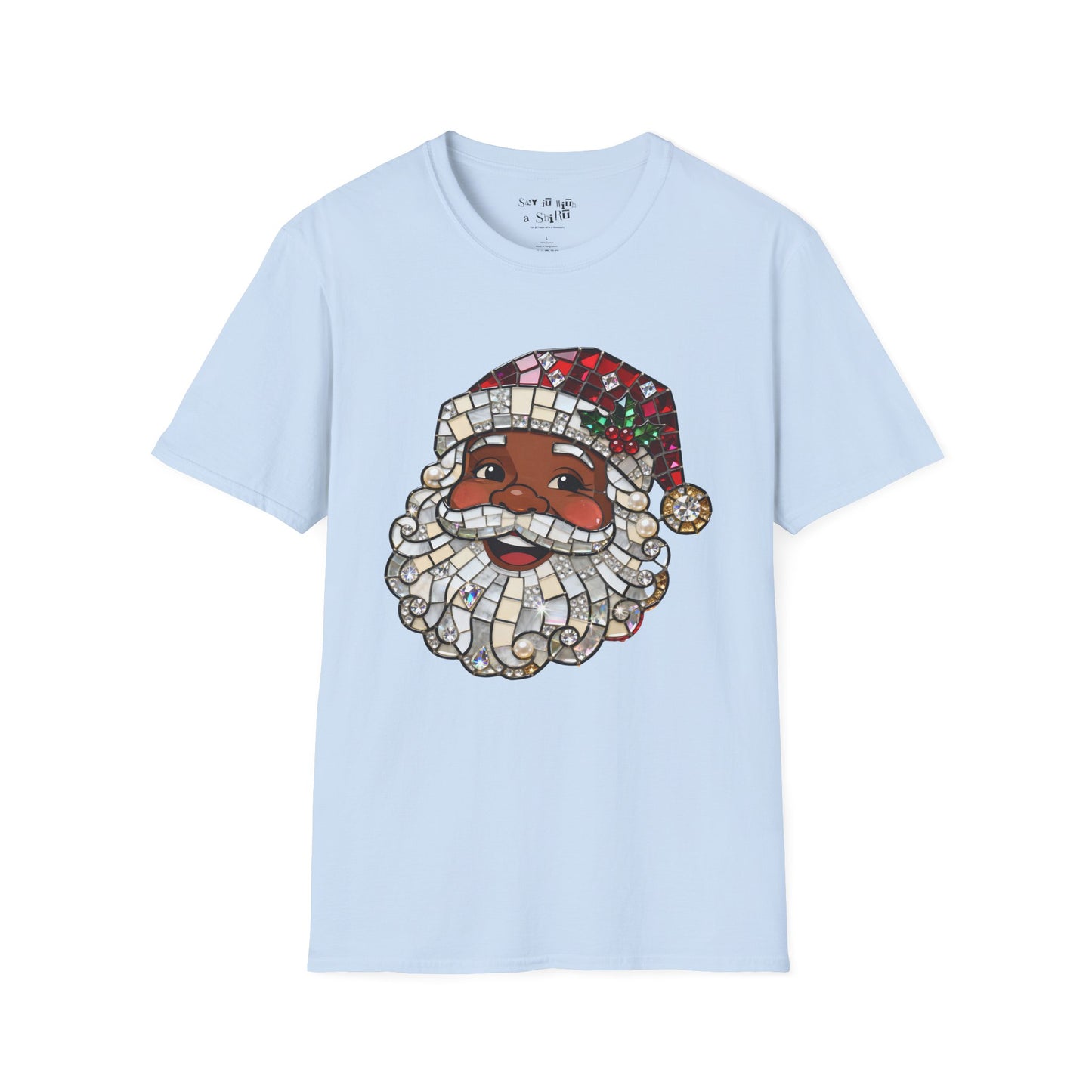 Mosaic Black Santa Christmas Tee Shirt